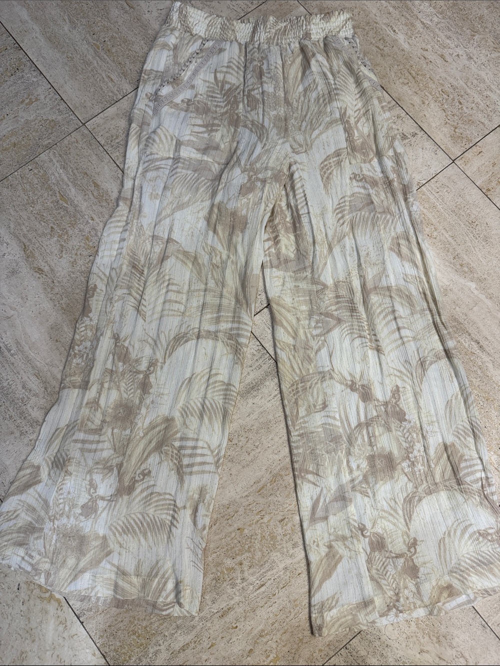 INC International Concepts Beige Botanical Wide-Leg Pants